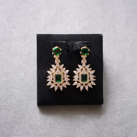 Vintage Marquise Cushion Drop Earrings - 18k Yellow Gold, Emerald