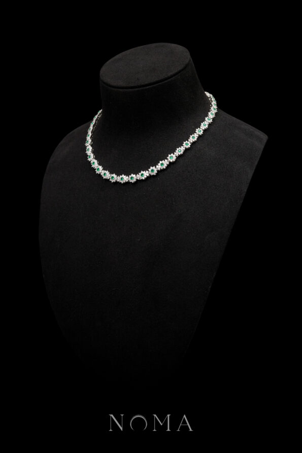 DJW-202400068-Round-Paved-Double-Dot-Choker-Rhodium-White-Gold-Emerald-2