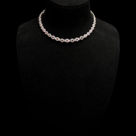 Round Paved Double Dot Choker - Rhodium White Gold, Ruby