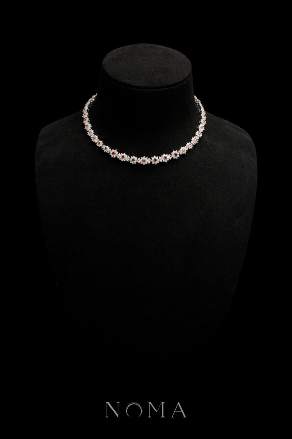DJW-202400069-Round-Paved-Double-Dot-Choker-Rhodium-White-Gold-Ruby