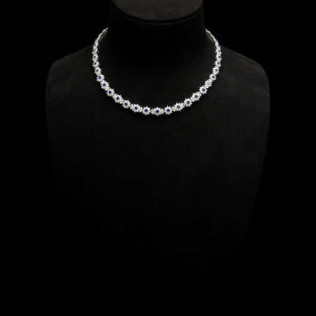Round Paved Double Dot Choker - Rhodium White Gold, Sapphire