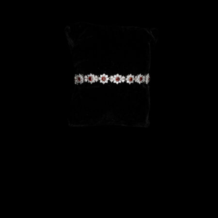 Round Paved Double Dot Bracelet - Rhodium White Gold, Ruby