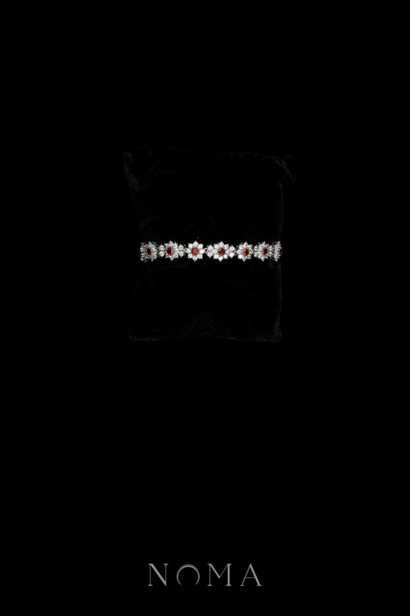 DJW-202400072-Round-Paved-Double-Dot-Bracelet-Rhodium-White-Gold-Ruby
