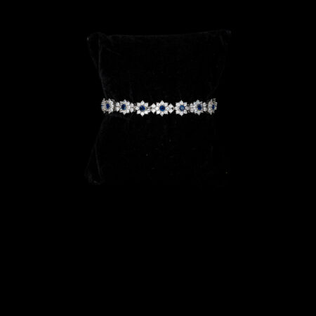 Round Paved Double Dot Bracelet - Rhodium White Gold, Sapphire