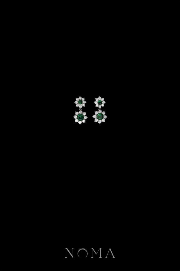 DJW-202400076-Round-Paved-Double-Dot-Earrings-Rhodium-White-Gold-Emerald