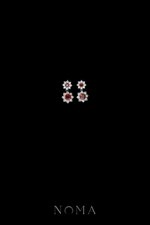 DJW-202400077-Round-Paved-Double-Dot-Earrings-Rhodium-White-Gold-Ruby