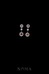 Round Paved Double Dot Round Earrings - Rhodium White Gold, Ruby