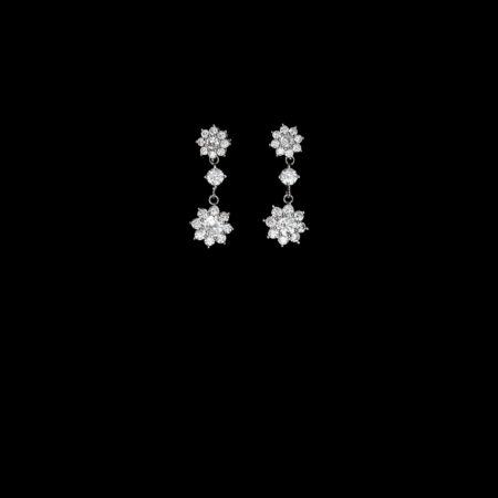 Round Paved Double Dot Round Earrings - Rhodium White Gold, White Diamond