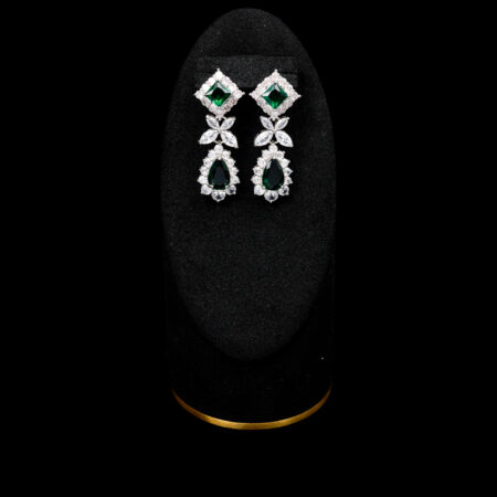 Lux Princess Earrings - Rhodium White Gold, Emerald