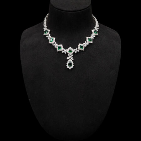 Lux Princess Necklace - Rhodium White Gold, Emerald