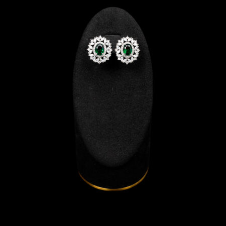 Oval Deco Arrangement Earrings - Rhodium White Gold, Emerald