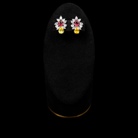 Pear Art Earrings - Rhodium White Gold, Yellow Diamond