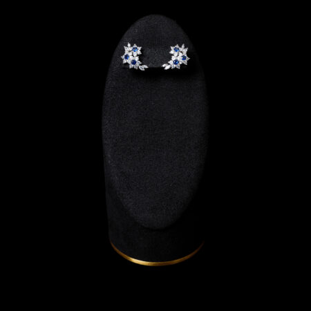 Triple Round Paved Sapphire Earrings - Rhodium White Gold, Sapphire
