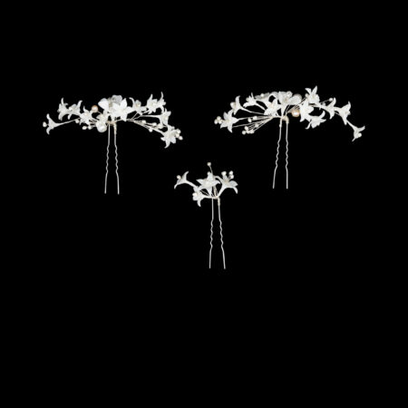 CC White Petals Hairpin Set - Silver, White (3 pcs)