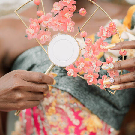 HS Ume Blossom Electric Fan - Gold, Coral
