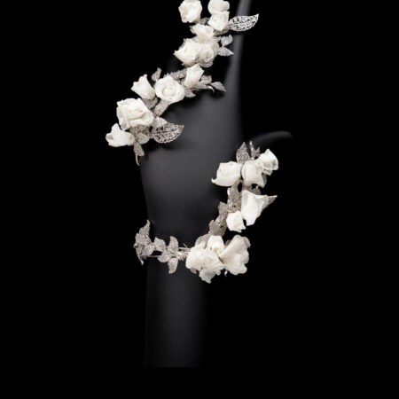 CC Peony Paved Twigs Twisting Handcuff - White Gold, White