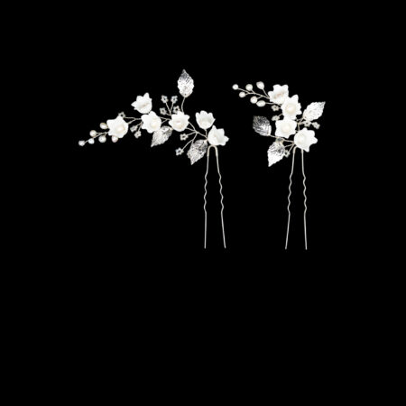 CC Lily of the Valley Arrangement Hairpin Set - White Silver, White (2 pcs)
