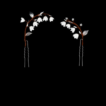 CC Lily of the Valley Branch Large Hairpin Set - White Silver, White (2 pcs)