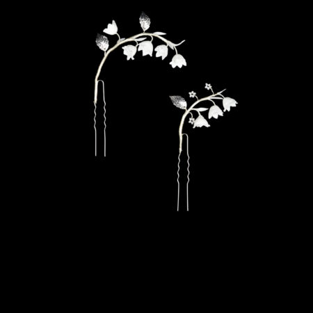 CC Lily of the Valley Branch Medium Hairpin Set - White Silver, White (2 pcs)