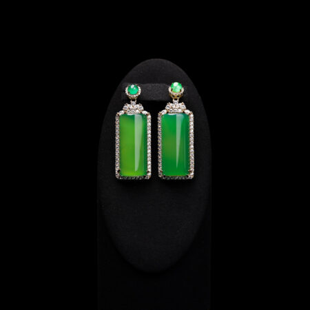 Superior Bar Jade Single Halo Earrings - 18k Yellow Gold, Jade