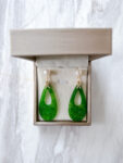 Carved Asymmetrical Teardrop Hollow Jade with Pearl Earrings - 18k Yellow Gold, Jade