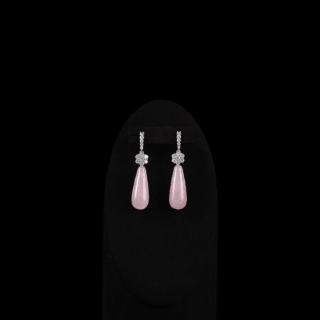 Pear Jade Drop Elegance Earrings - Rhodium White Gold, Pink Jade