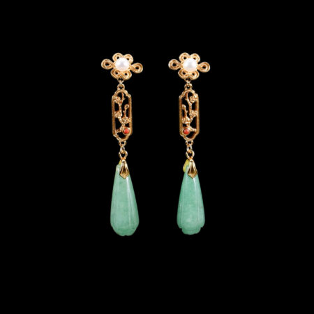 Cherry Blossoms Pear Bud Jade Earrings - Doff Gold, Light Jade