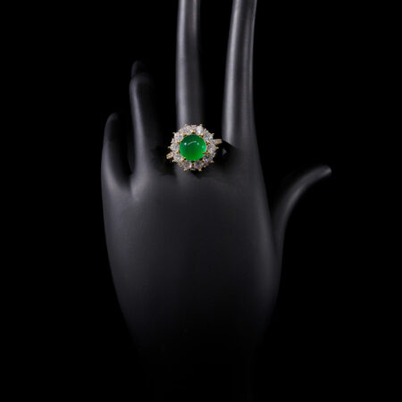 Superior Round Jade Halo Shine Ring - 18k Yellow Gold, Jade