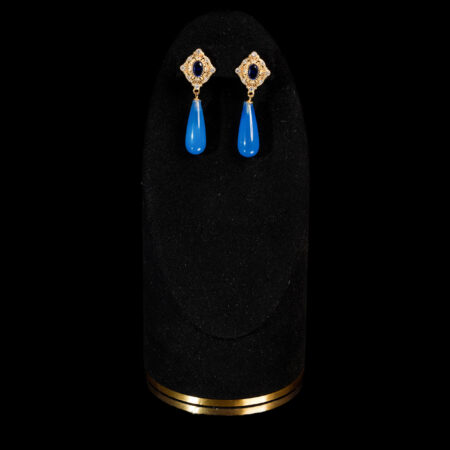 Vintage Frame Pear Jade Earrings - 18k Yellow Gold, Blue Jade