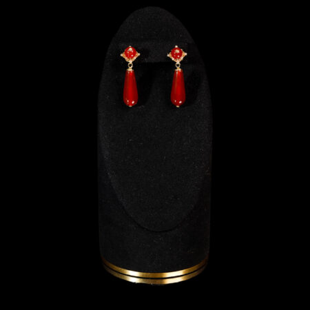 Heritage Pear Jade Earrings - 18k Yellow Gold, Red Jade
