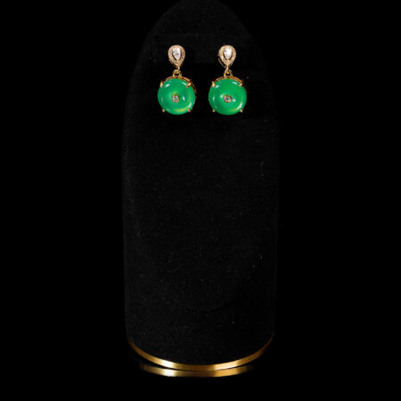 Superior Pear Bezel Donut Jade Earrings - 18k Yellow Gold, Jade