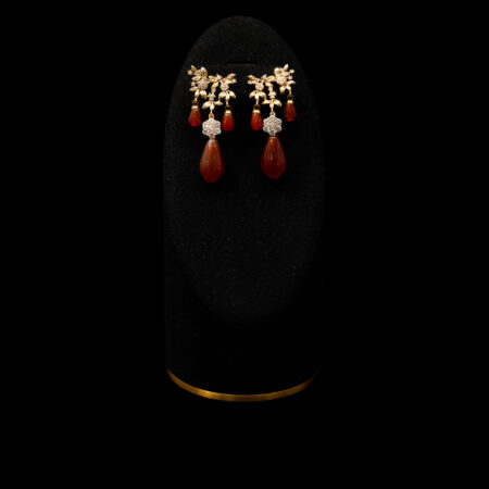 Vinery Triple Drop Pear Bud Jade Earrings - 18k Yellow Gold, Red Jade