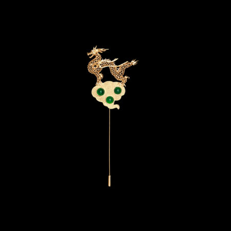 Standing Dragon Lapel Pin - 18k Yellow Gold, Jade (Right)