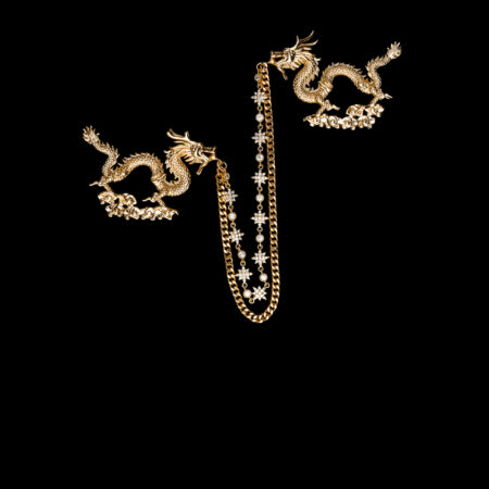 3D Dragon Cloud Chain Pin - 18k Yellow Gold