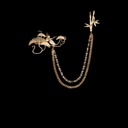 Crane Ginkgo Bamboo Chain Pin - 18k Yellow Gold