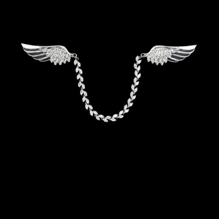 Wings L Chain Pin - Rhodium White Gold