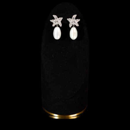 Sea Star Teardrop Pearl Earrings - Rhodium White Gold, White Pearl
