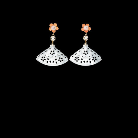 Fan-Shaped Eyelet Shell Earrings - 18k Yellow Gold, White Mother of Pearl