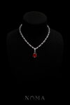 Pear Heart Raindrop Necklace - Rhodium White Gold, Ruby
