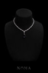Pear Heart Raindrop Necklace - Rhodium White Gold, Sapphire
