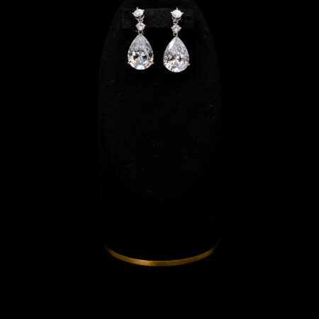 Pear Heart Raindrop Earrings - Rhodium White Gold, White Diamond