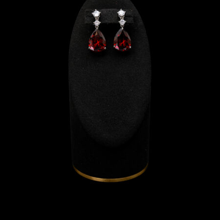 Pear Heart Raindrop Earrings - Rhodium White Gold, Ruby
