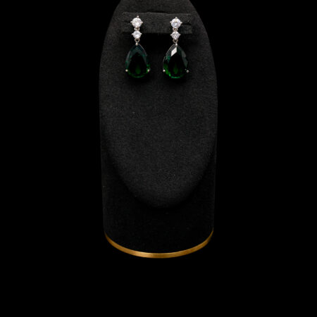 Pear Heart Raindrop Earrings - Rhodium White Gold, Emerald