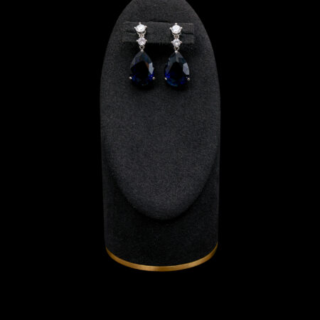 Pear Heart Raindrop Earrings - Rhodium White Gold, Sapphire