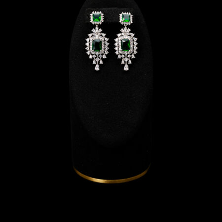 Luxurious Beauty Earrings - Rhodium White Gold, Emerald