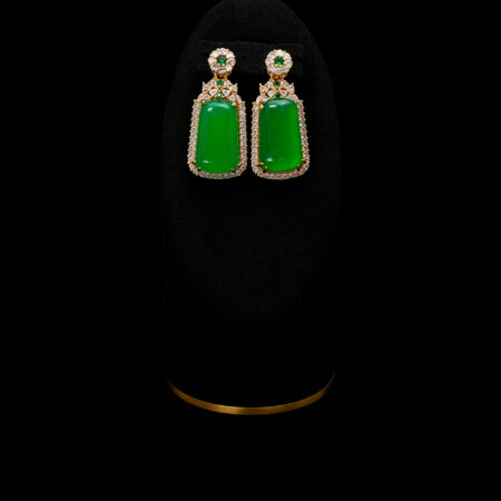 Superior Short Bar Jade Single Halo Earrings - 18k Yellow Gold, Jade