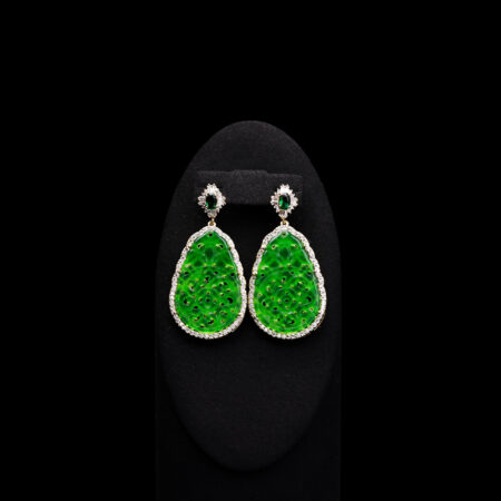 Superior Oval T Carved Rounded Teardrop Small Jade Earrings - 18k Yellow Gold, Jade