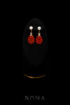 Carved Teardrop Small Jade with Pearl Earrings  - 18k Yellow Gold, Red Jade
