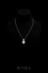 Oval Jade Pear Deco Pendant - Rhodium White Gold, White Jade