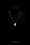 Oval Jade Pear Deco Pendant - Rhodium White Gold, Blue Jade